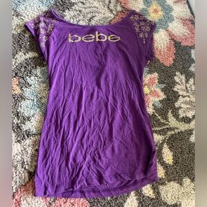 Bebe Violet Tee with Metallic Logo